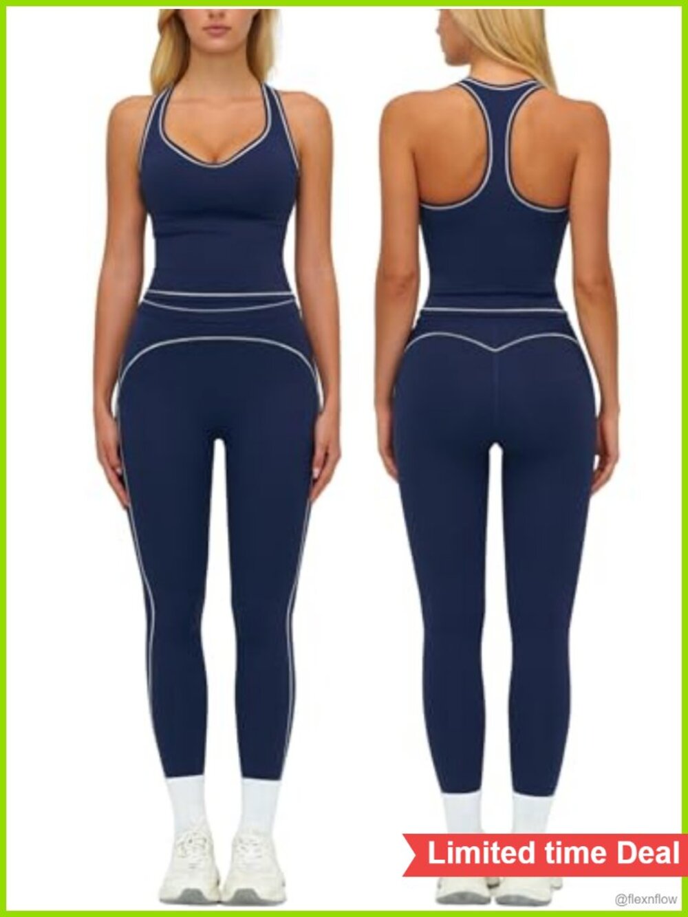 2 Piece Workout Set Racerback Tank Top Tummy Control Leggings